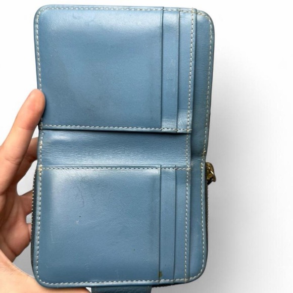 Dooney & Bourke Vintage 2000s Blue DB Monogram Canvas Leather Trifold Zip Wallet - Picture 6 of 8